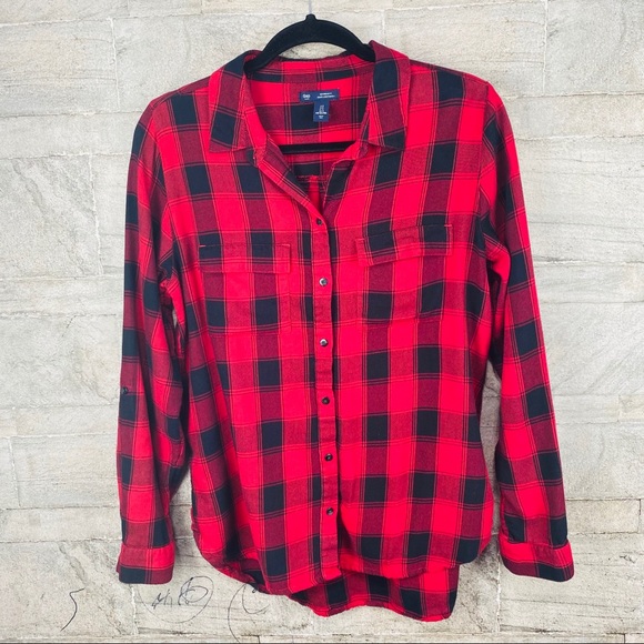 Gap Button Down Buffalo Plaid Shirt Red & Black - Picture 2 of 8